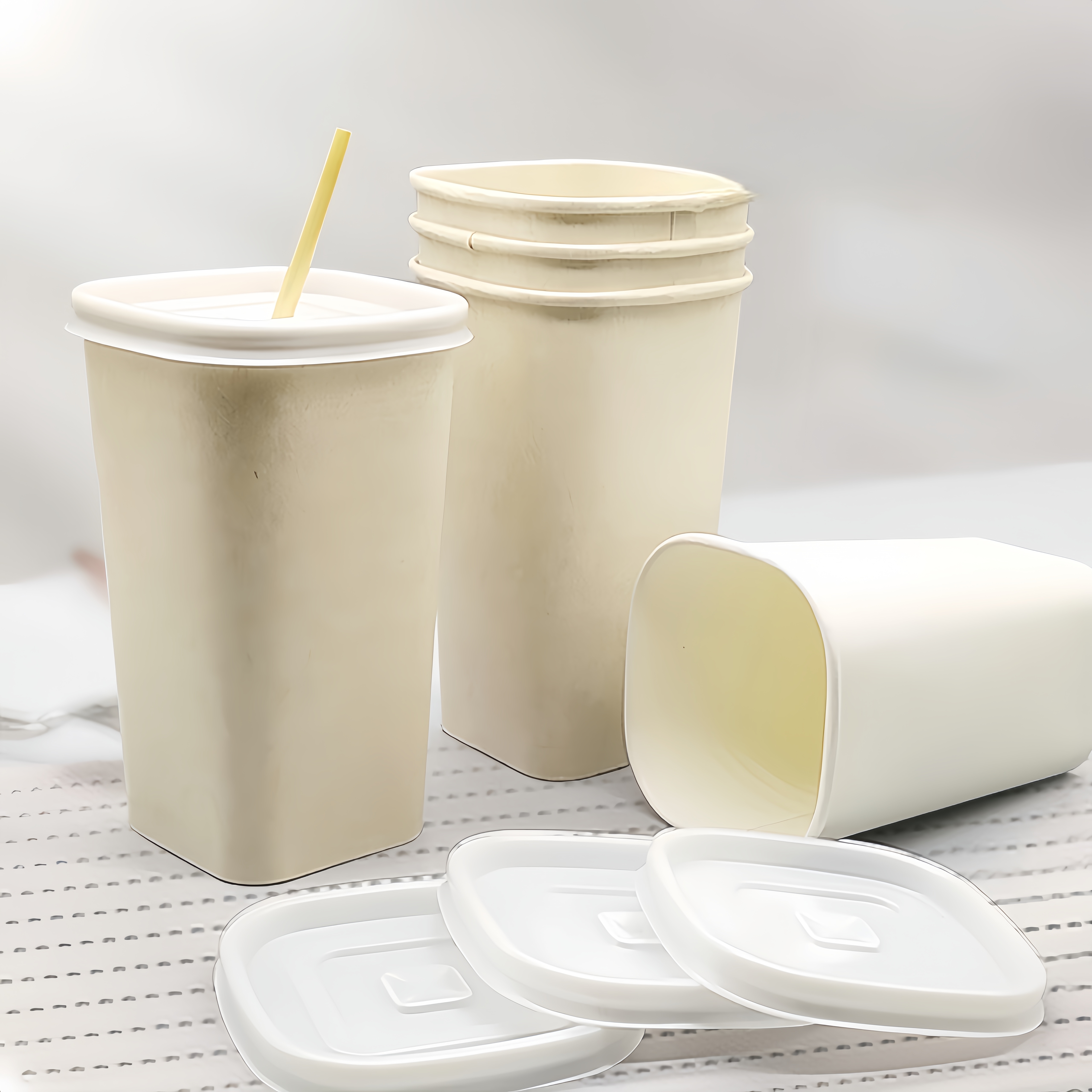 Custom Disposable Paper Square Coffee Cups with Lid