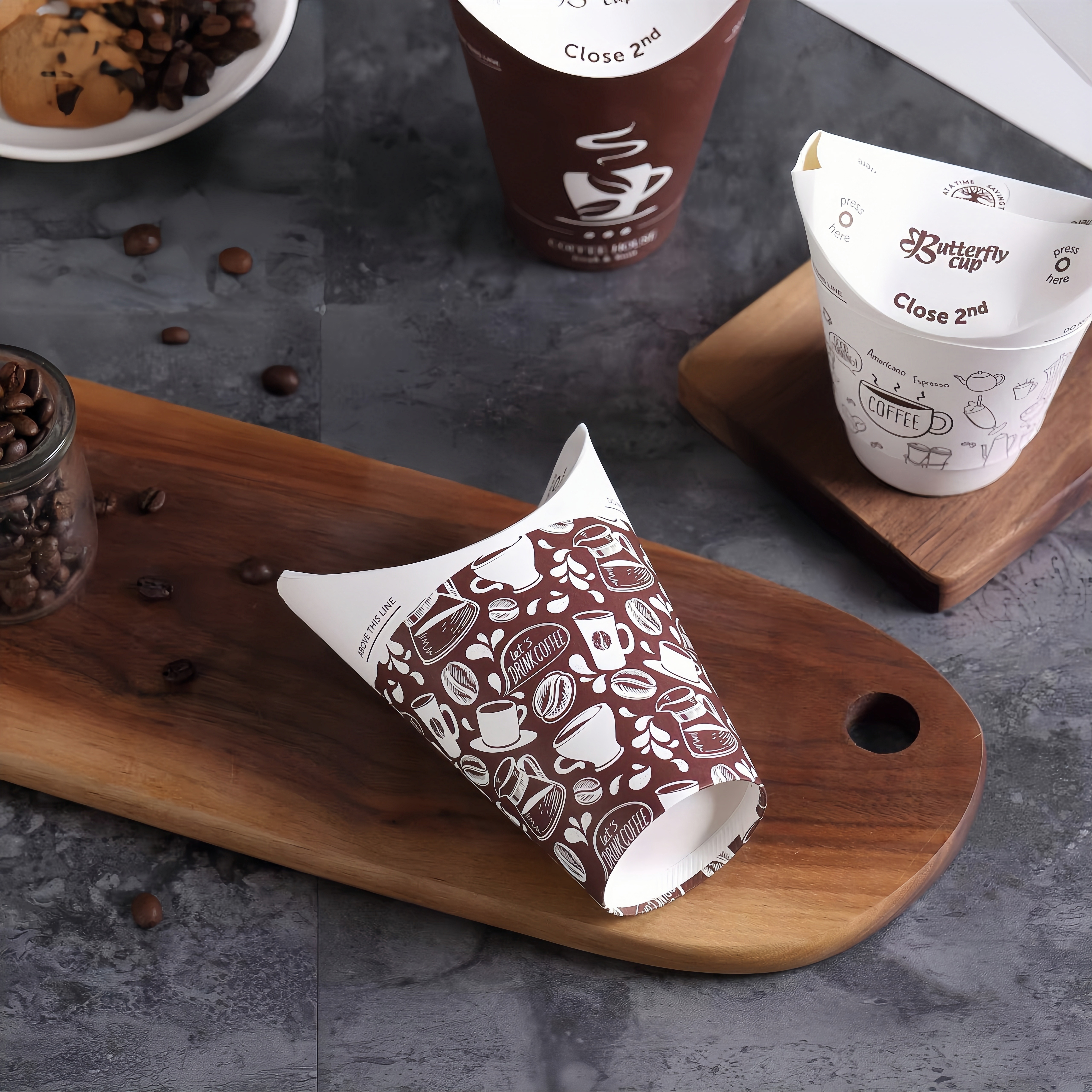 Disposable Butterfly Closure Paper Cups for Hot Cold Drinks