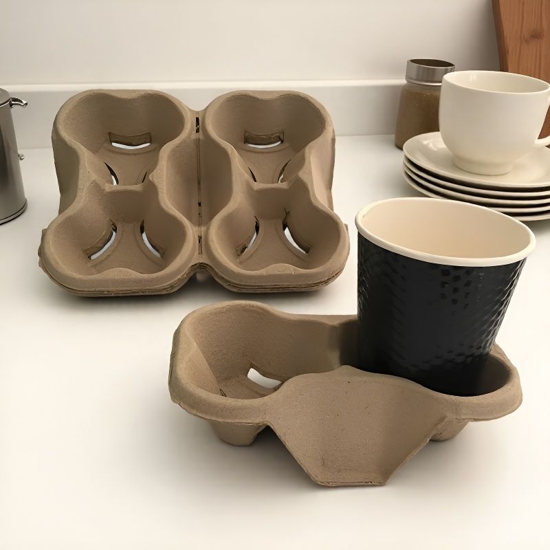 Compostable Detachable Split 4 Cup Carrier Trays Eco Friendly Takeout Cup Holder